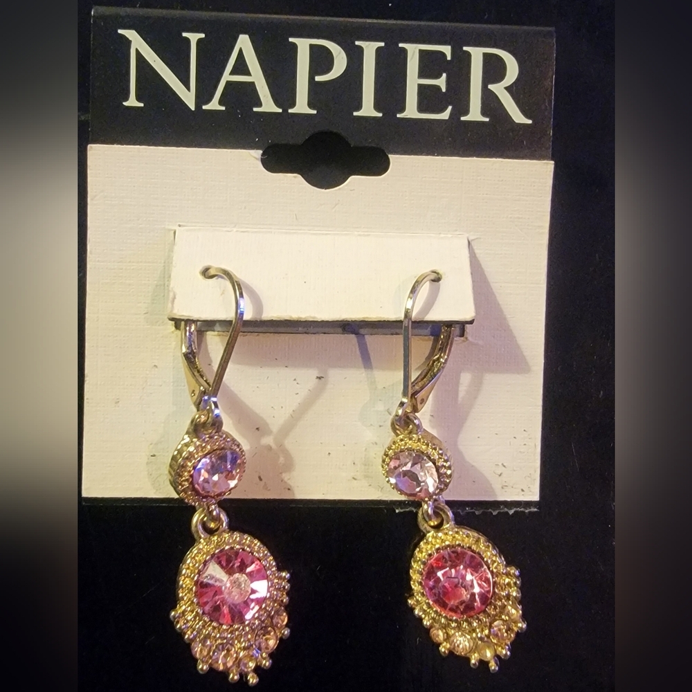 Napier Gold and Pink Crystal Earrings